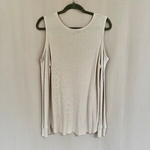 Sanctuary Cold Shoulder Thermal Knit Blouse Top Cream Beige Size L
